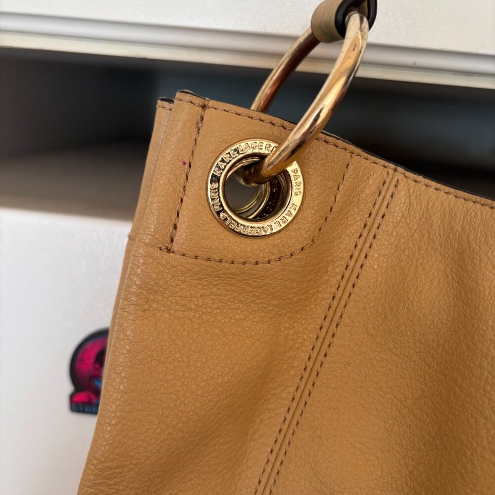 Karl Lagerfeld Beige Leather Shoulder Bag - Picture 4 of 7